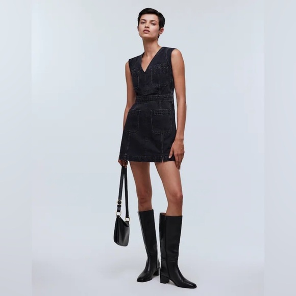 NWT Madewell Denim Cap-Sleeve Mini Dress in Tarrybrook Wash - Size 2 - Black - Picture 1 of 15